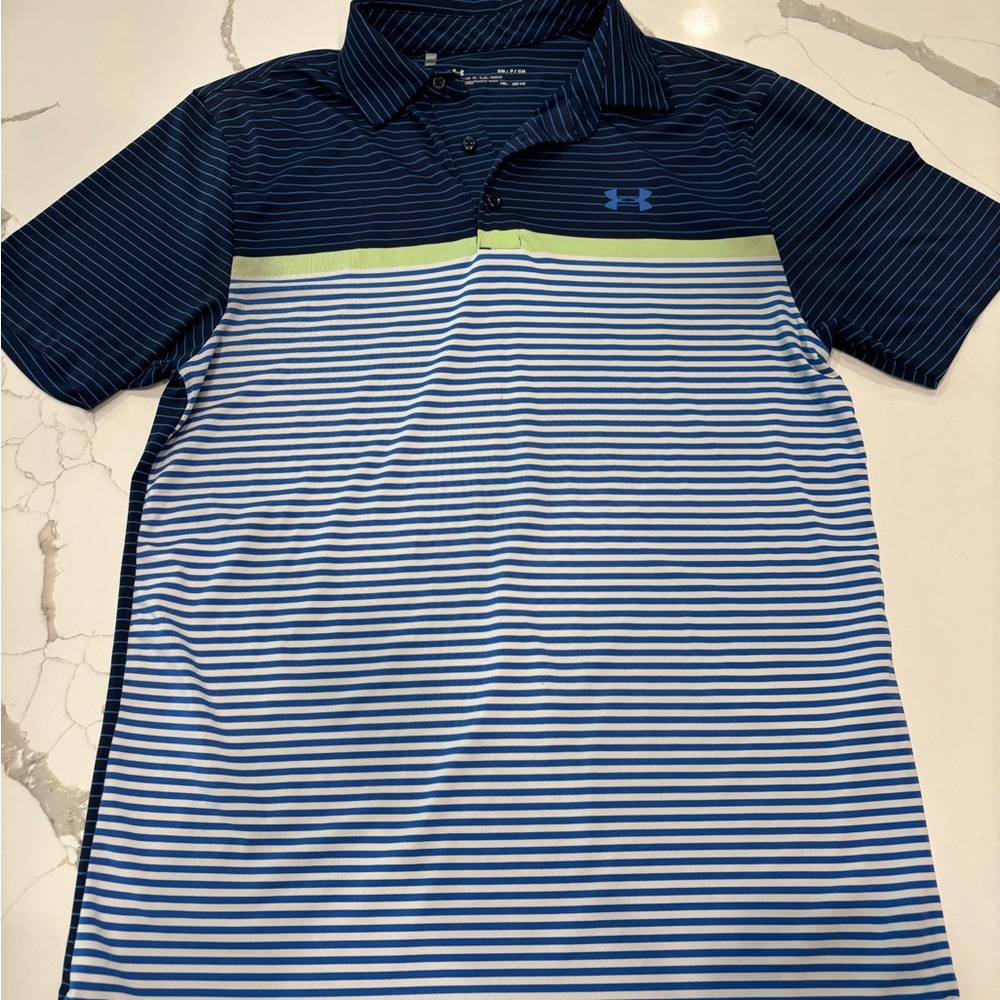 Under Armour Navy and White Striped Polo